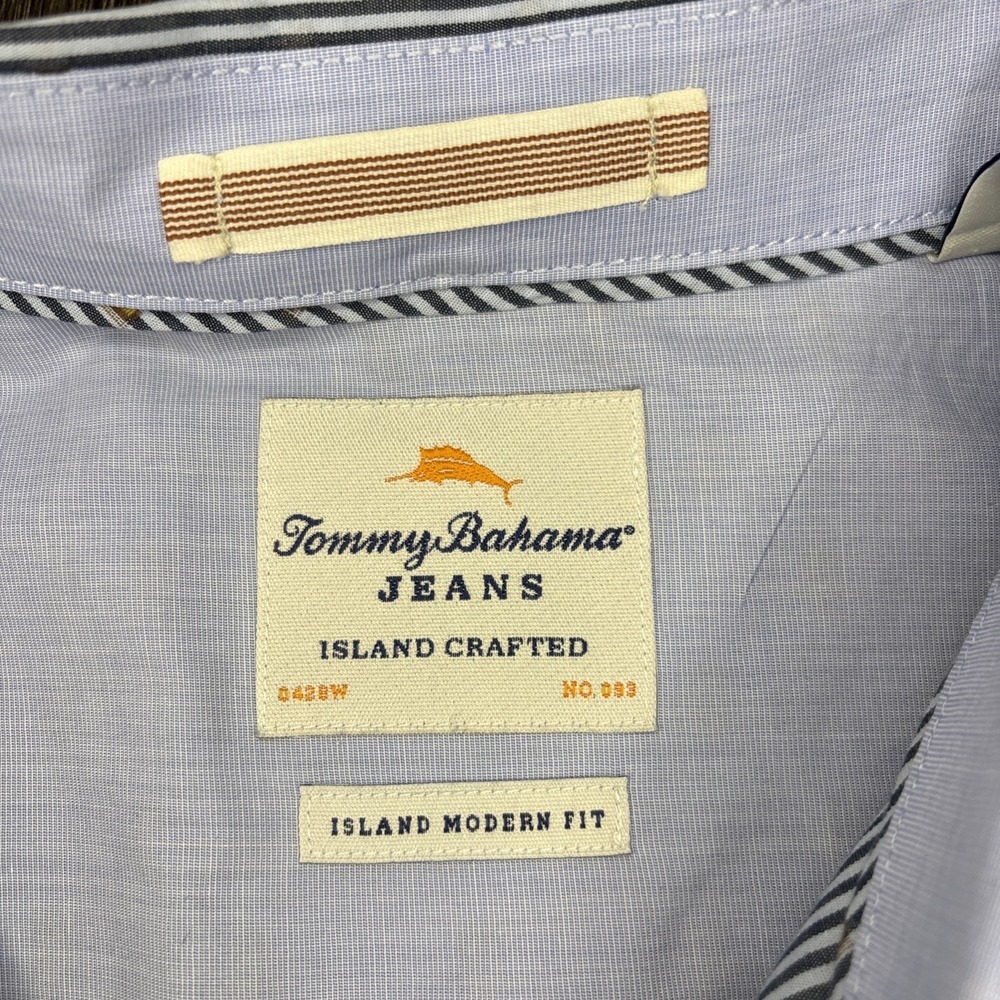 Tommy Bahama Jeans Shirt Men's Large Blue Cotton Striped Island Modern Fit Beach - Picture 7 of 12